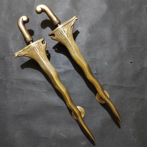 19&quot; Door Handle Brass Curved Keris, Art Deco Door Handles, Antique Door Pull, Exterior Door Pull, Main Door Handle