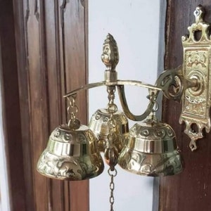 Brass 3 Bells Engraved, Bell for Door, Brass Bell Wall, Brass Bell Hanger, Antique Bell, Hanging Bells, Bell Ornaments, Handmade Bell