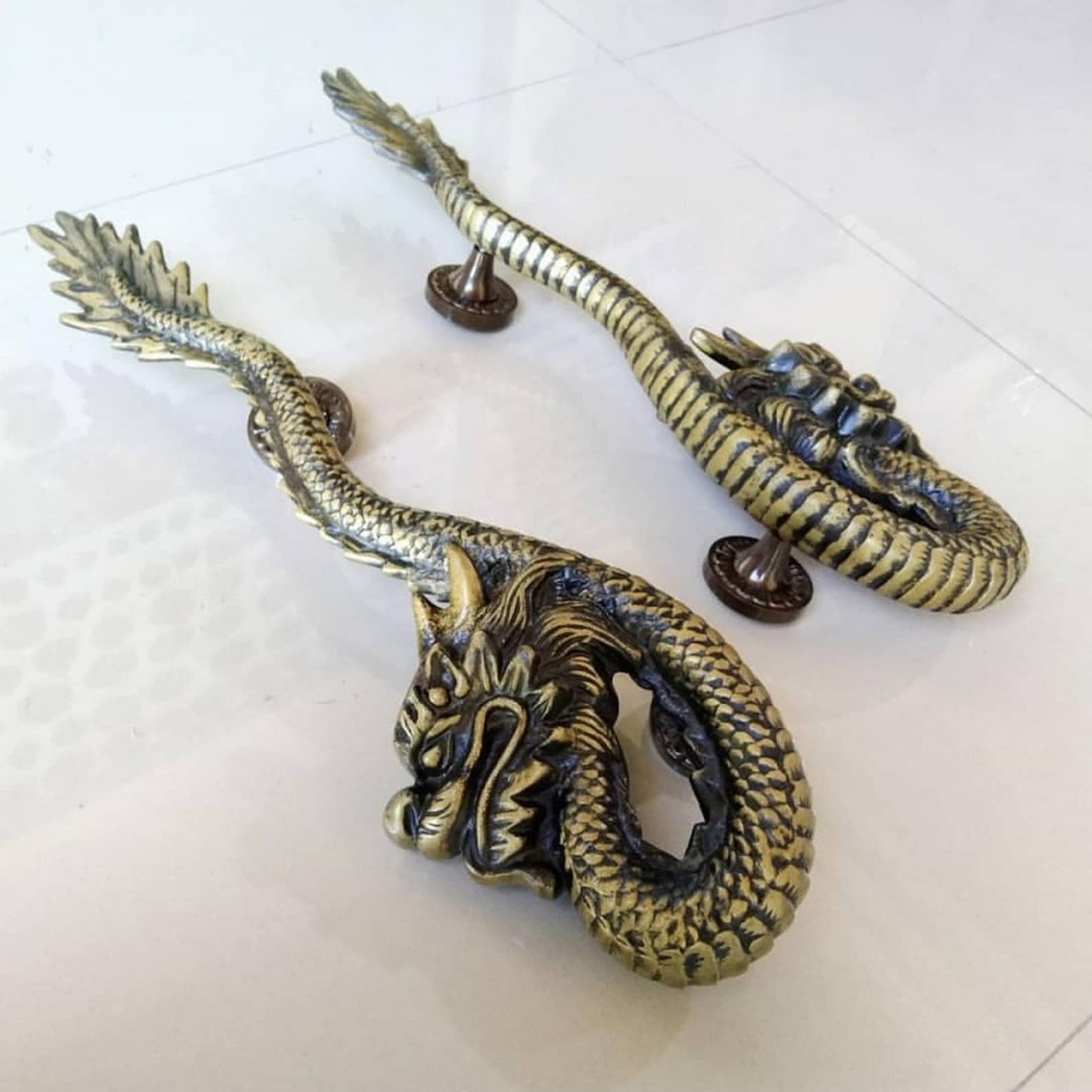 2X DRAGON Door Pull Handle Brass Door Handle Antique Door Etsy