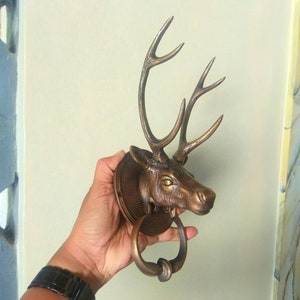 DEER Brass Door Knocker, Antique Deer Face Door Knocker, Deer Head Front Door Knocker, Deer Door Banger, Welcome Door Knocker- FAST SHIPPING