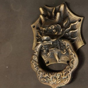 Dragon Door Knocker, Antique Brass Door Knocker, Polished Brass Door Knocker, Vintage Front Door Knocker