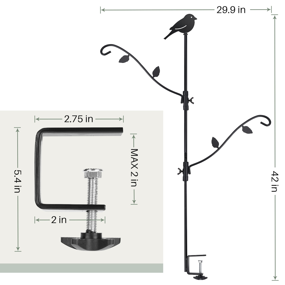 Deck Bird Feeder Hanger for Railing, Deck Hanger, Bird Feeder Pole