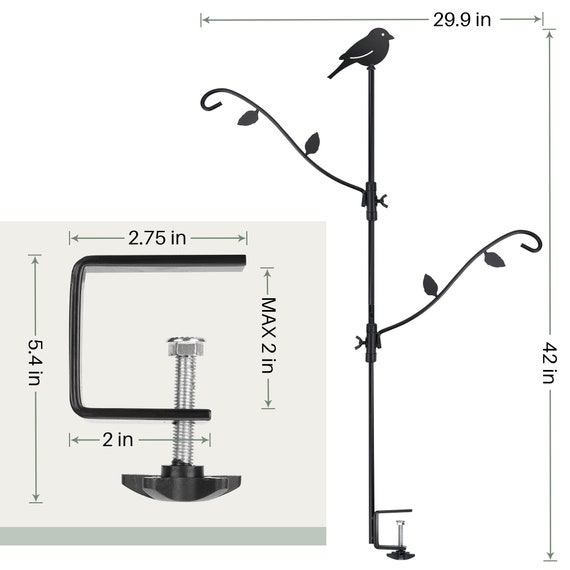 Deck Bird Feeder Hanger for Railing, Deck Hanger, Bird Feeder Pole, Hanger  for Bird Feeders, Hook for Planter, Hummingbird Feeder Pole 
