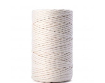 ECRU 3mm Macrame Twisted Cord, 100m = 109 yard, Corda di cotone Macramè, 100% cotone riciclato, corda, fai da te, corda ritorta singola 1PLY, Macramè