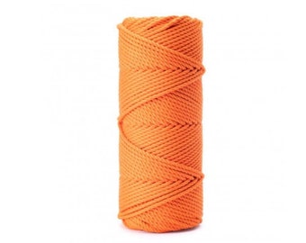 Cordon en macramé ORANGE PREMIUM 5mm 3PLY, 100m, 108yd, Cordon triple torsadé, Corde torsadée en coton, Projet en macramé, Cordon en coton 3 brins, à gland