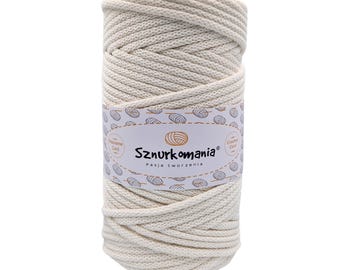 Ecru Braided Cotton Cord: 5mm Macrame Rope, 100m Recycled Yarn