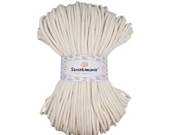 Ecru Braided Cotton Cord: 5mm Macrame Rope, 100m Recycled Yarn