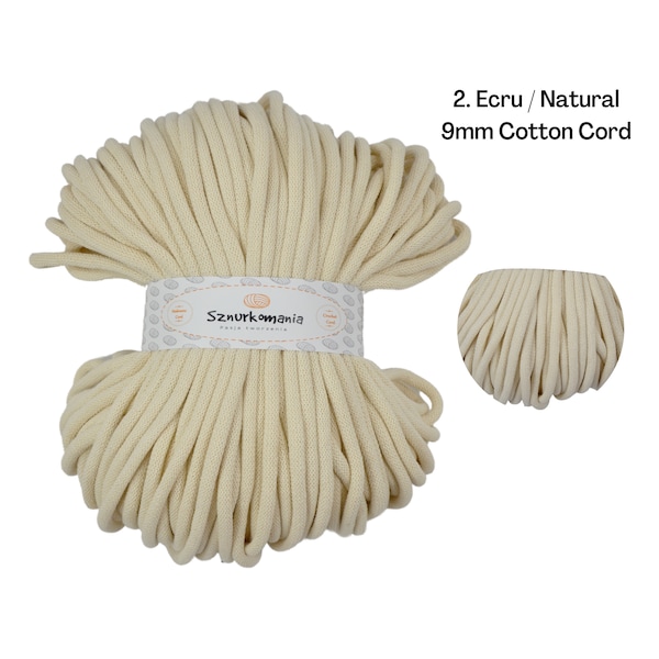 Cordon en coton tressé 9 mm, 100 m, cordon au crochet pour sac, cordon en coton, tricot, crochet, cordon en macramé, corde en coton, ficelle en macramé, écru