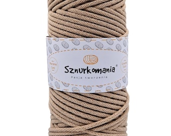 Caramel Braided Cotton Cord: 3mm Macrame Rope, 100m Recycled Yarn