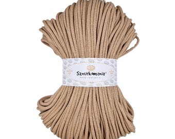 Caramel Braided Cotton Cord: 5mm Macrame Rope, 100m Recycled Yarn
