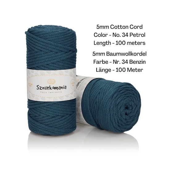 Premium Braided Cotton Cord 5mm (100 m) | Macrame rope, Crochet cord