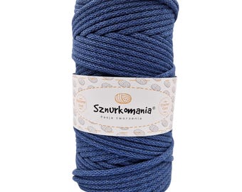 Jeans Blue 5mm Braided Cotton Cord: Macrame, Crochet, Knitting - 100m