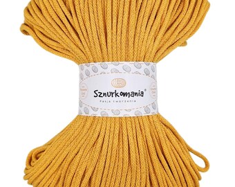 Yellow Braided Cotton Cord: 3mm Macrame Rope, 100m Recycled Yarn