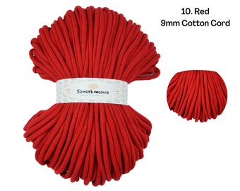 Braided Cotton Cord 9mm, 100m, 108 yards, Bag crochet cord, Cotton cord, Knit, Crochet, Macrame cord, Cotton rope, Macrame string, DIY, Red