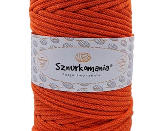 Orange Braided Cotton Cord: 5mm Macrame Rope, 100m Recycled Yarn