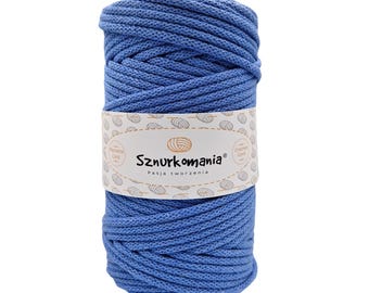 Blue Braided Cotton Cord: 5mm Macrame Rope, 100m Recycled Yarn