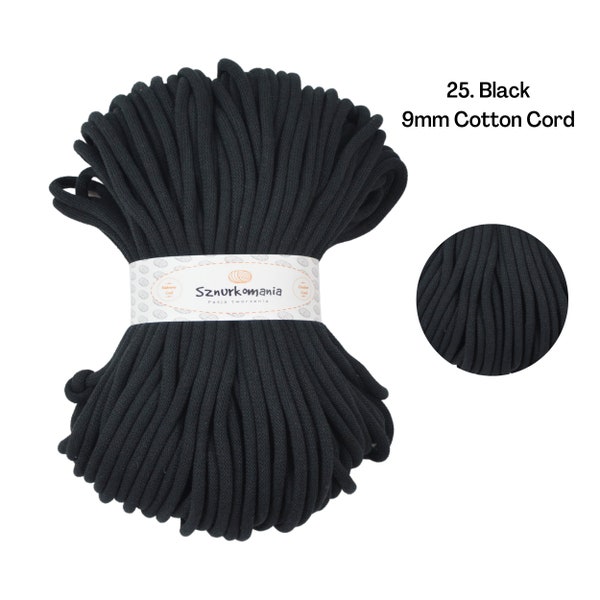 Braided Cotton Cord 9mm, 100m, 108 yards, Bag crochet cord, Cotton cord, Knit, Crochet, Macrame cord, Cotton rope, Macrame string, DIY,Black
