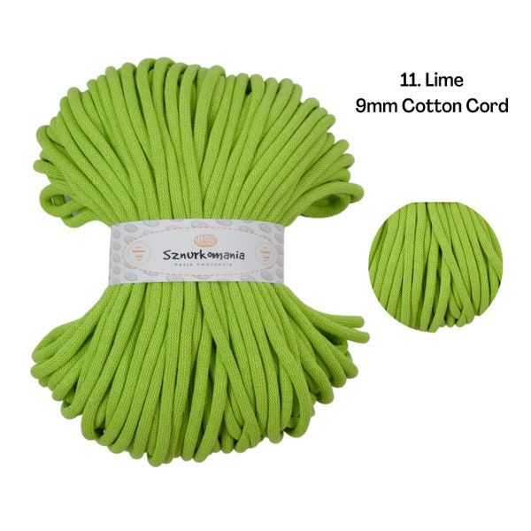 Cavo di cotone intrecciato 9mm, 100m, 108 iarde, Cavo all'uncinetto per borsa, Cavo di cotone, Maglia, Uncinetto, Cavo Macrame, Corda di cotone, Corda Macrame, Fai da te, Lime