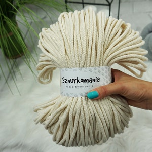 Ecru, 5mm Braided Cotton Cord, 100m, Macrame Rope, Macrame Cord, Braided Twine, String to crochet, String to knit, 46 Colors, Sznurkomania