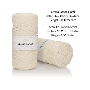 5mm Braided Cotton Cord, 100m/109 yd, Macrame Rope, Macrame Cord, Braided Twine, String to crochet, String to knit, Diy, Handmade, 45 Colors