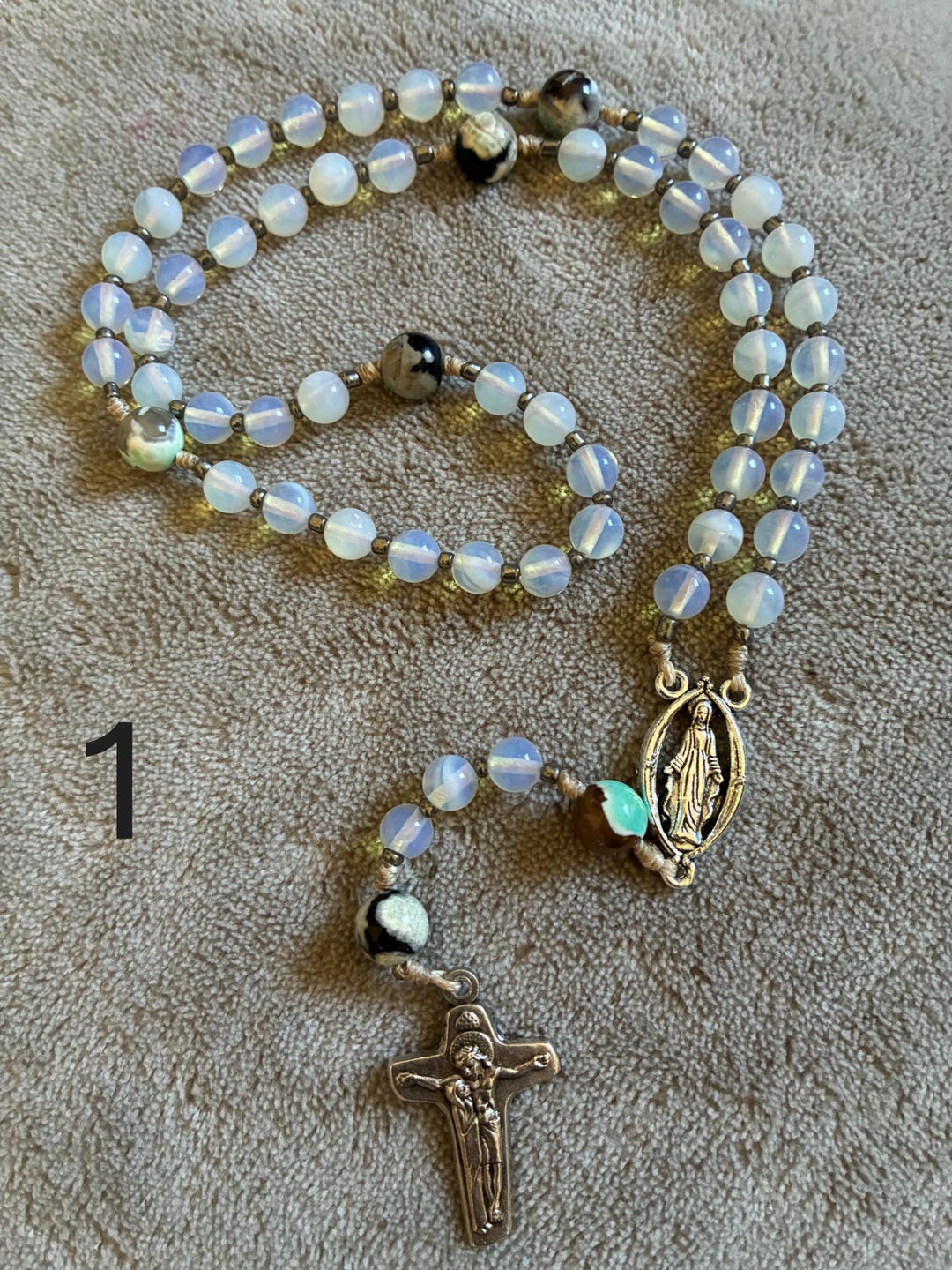 Small Stone Bead (6mm) Catholic Rosary, Metal Crucifix, Miraculous ...