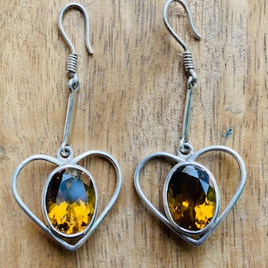 Bear Quartz Heart Shape Dangle Drop Earring , 92.5 Sterling Silver Handmade Earring Gemstone Earring Birthstone Earring , Gift For Her