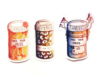 Take your meds bottles bones eyes mushrooms Creepy cute Witchy Spooky Sticker