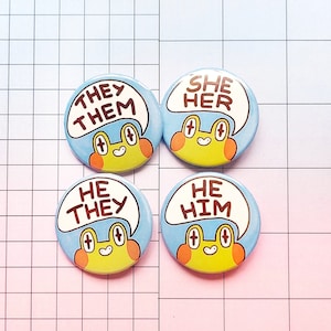 Przypinka zaimkowa On on Oni oni Ona jej LGBTQ Pride Trans Nonbinary Cottagecore Frog pin