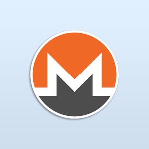 May include: A white circle with a black and orange logo. The logo is a stylised letter "M" with a white outline.