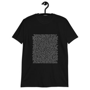 May include: Black t-shirt with white text featuring a humorous conversation between two characters. The text includes the phrase "steamed hams" and references a popular animated television show.