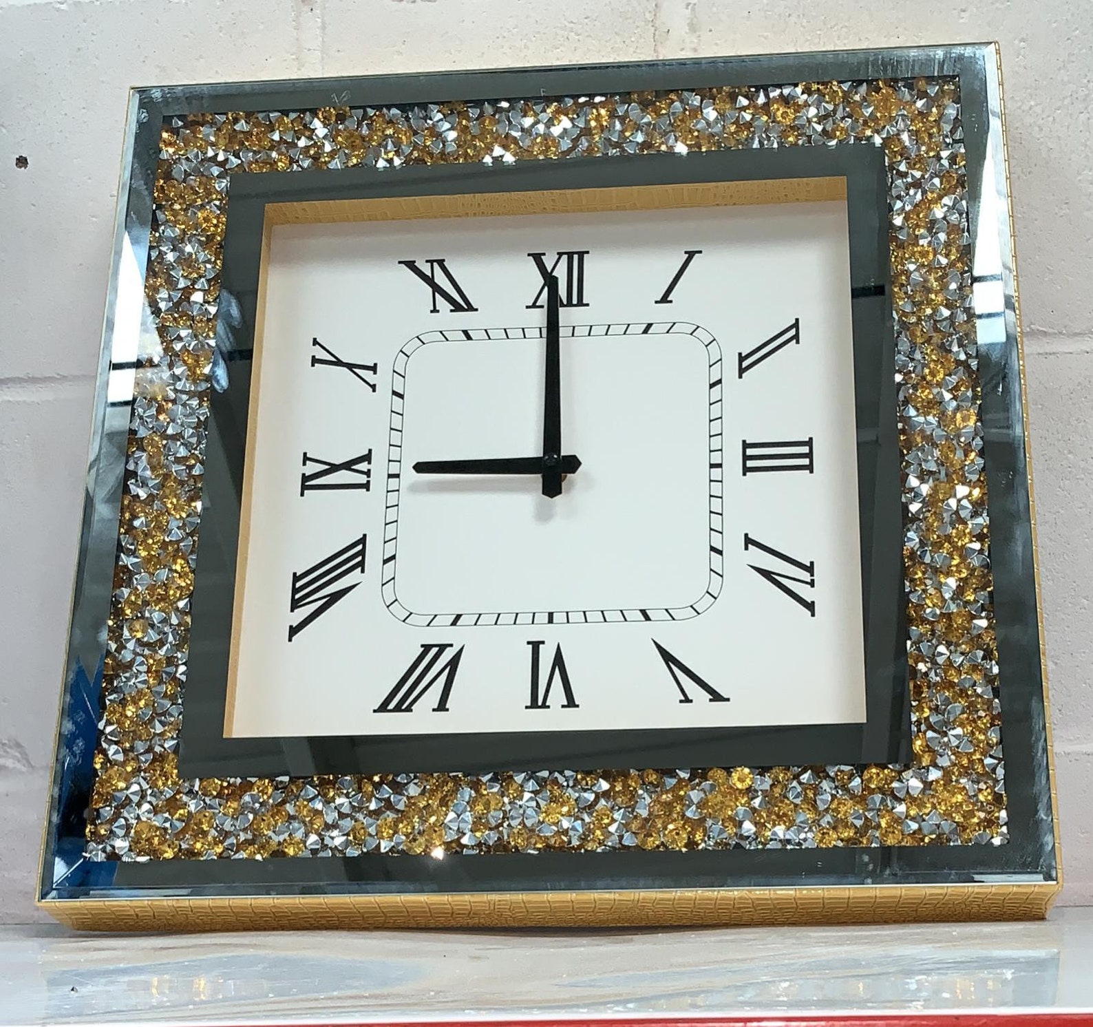 Sparkly Gold Square Crushed Diamond Clock Etsy