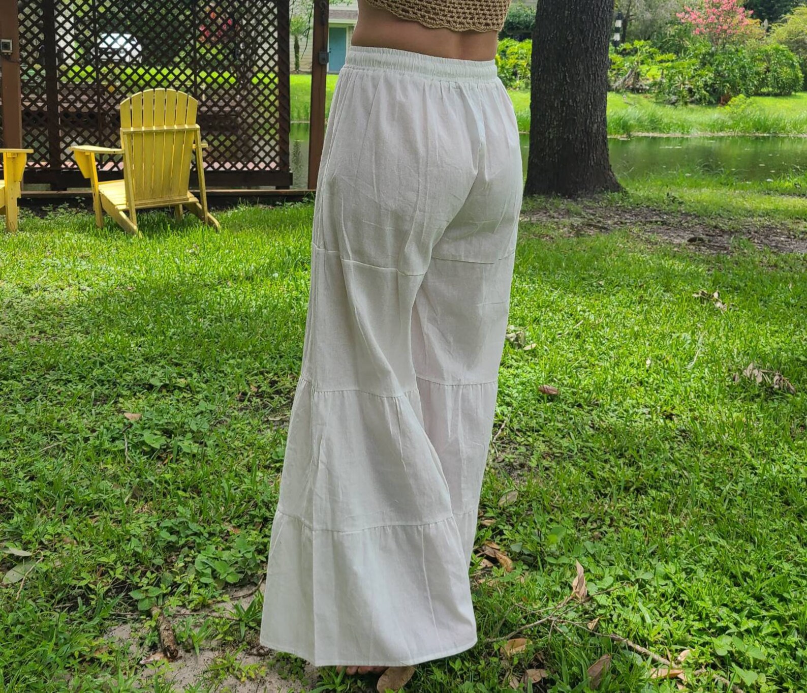 White boho layered palazzo pants bohemian hippie style size Etsy