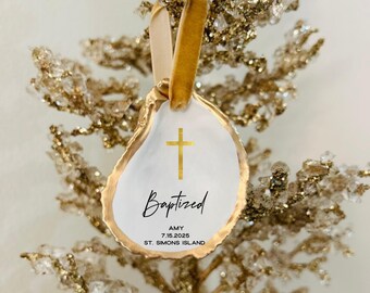 Baptism Gifts, Baptism Ornaments, Custom Ornaments, Personalized Ornaments, Cross Ornaments, Cross Related Gifts, Oyster Shell Ornaments