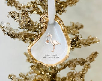 Sweet Baby Stork Announcement Ornament, Oyster Shell Ornaments, Baby Shower Gifts, Shower Gifts, Birthday Party, Baby&#39;s First Birthday