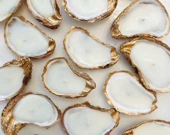 Set of 10 Gold Edged Oyster Shell Candles, Wedding Favors, Wedding Candles, Wedding Gifts, Gifts for her, Gifts for mom, Bridal Luncheons,