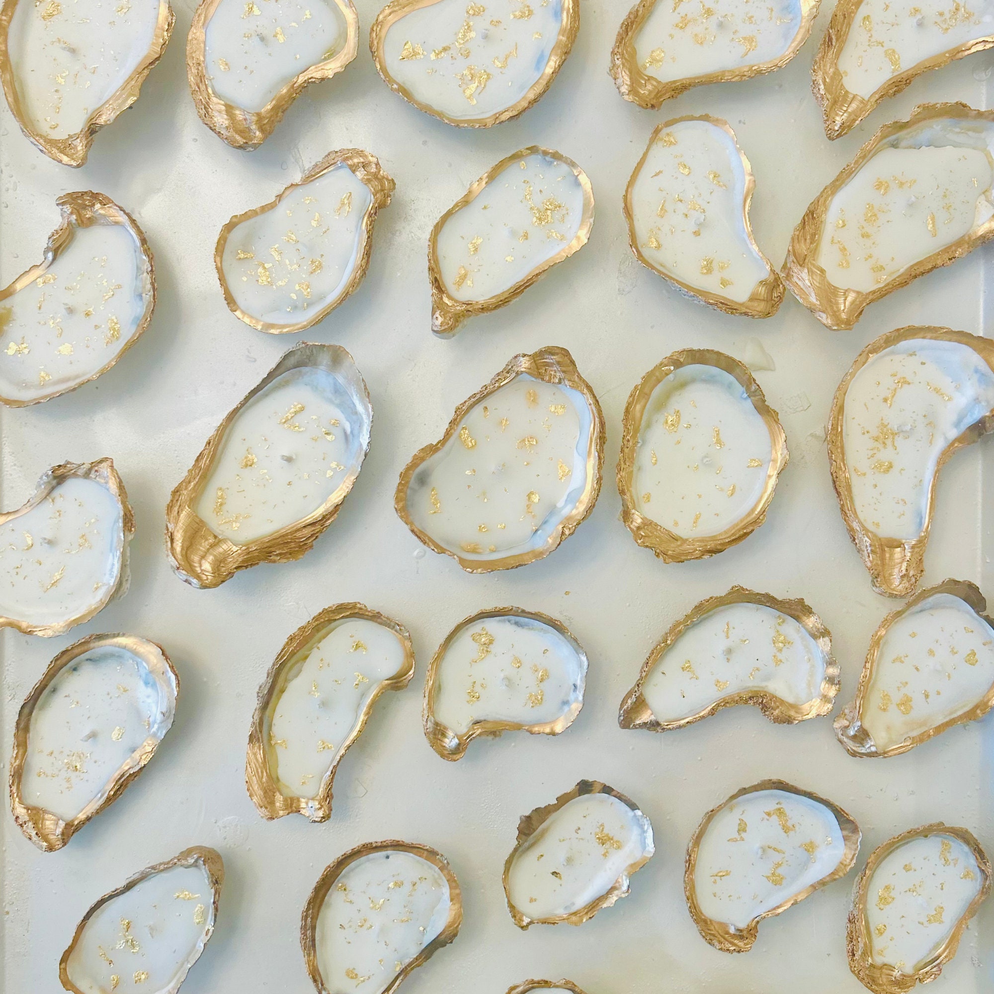 Set of 10 Gold Edged Oyster Shell Candles, Wedding Favors, Wedding Candles, Wedding Gifts, Gifts for her, Gifts for mom, Bridal Luncheons,