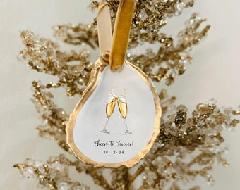 Cheers to Forever Engagement Ornament, Wedding Ornaments, Oyster Shell Ornaments, Wedding Favors, Engagement Gifts, Bridesmaid Gifts, Gifts