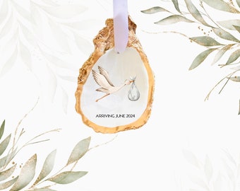 Baby Stork Announcement Ornament, Oyster Shell Ornaments, Baby Shower Gifts, Shower Gifts, Birthday Party, Baby's First Birthday, Gift Ideas