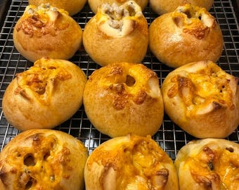 6 Enchilada Kolaches w/Pepper, Cheese, Grilled Chicken, Tomatoes, Fresh-Baked and Homemade