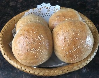 4 Dinner Rolls / Hamburger Buns Homemade Fresh-Baked
