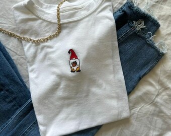 Embroidered Autumn Gnome - Fall Cotton Tee