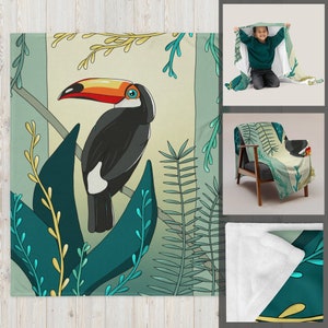 Toucan Jungle blanket, Toucan Bird throw, blanket - hypoallergenic, soft, decorative