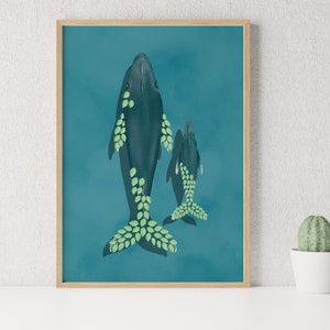 Whales With Leaves Fine Art Print