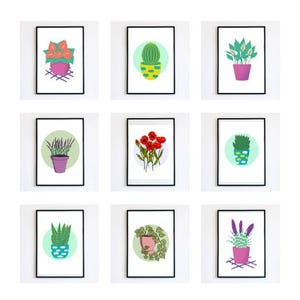 Botanical Print Set: Colorful Plant Illustrations (Digital Download, 9 Prints)
