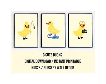 Láminas decorativas de patos para la habitación infantil / Decoración divertida para niños (Descarga digital)