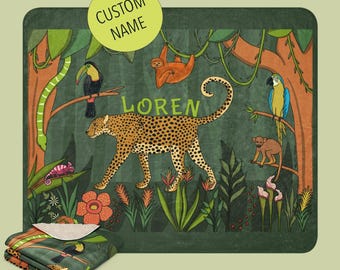 Personalized Rainforest Animal Blanket – Jungle Nursery Decor
