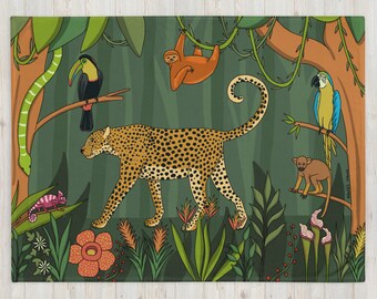 Leopard Blanket, Jungle Animals Art Throw, Hypoallergenic Polyester