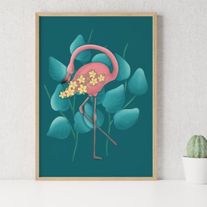 Flamingo Wall Art Print: Tropical Floral Illustration (Digital Download A3 JPG File)