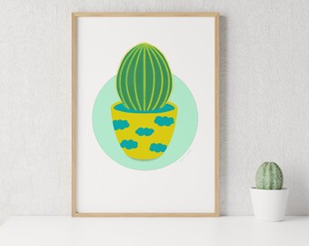 Golden Barrel Cactus Print: Desert Botanical Art (Digital Download)