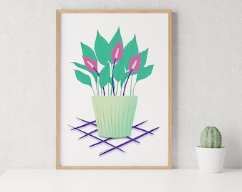 Peace Lily Printable Wall Art | Minimalist Plant Digital Print | Elegant Botanical Home Decor
